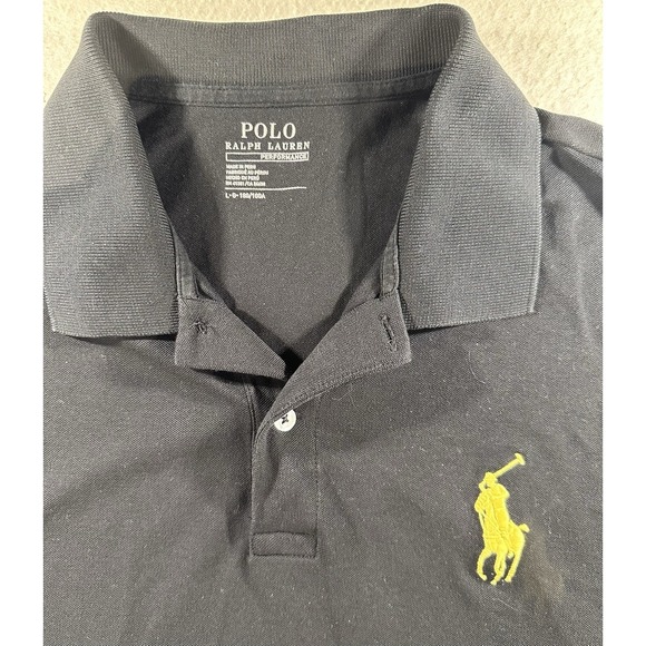 Polo Ralph Lauren Performance Black Big Pony Polo Shirt Men's Large Yellow Logo - Picture 2 of 5